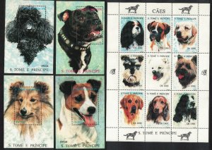 Sao Tome Dogs Sheetlet of 9v+4 MSs 1995 MNH MI#1571-1579+Block 332-335