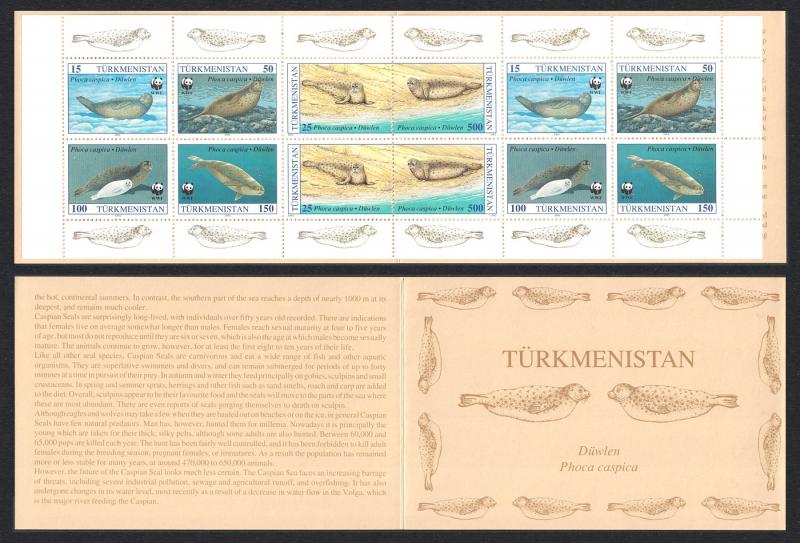 Turkmenistan WWF Caspian Seal Booklet English Text SG#32-37 SC#35-40 MI#30-35