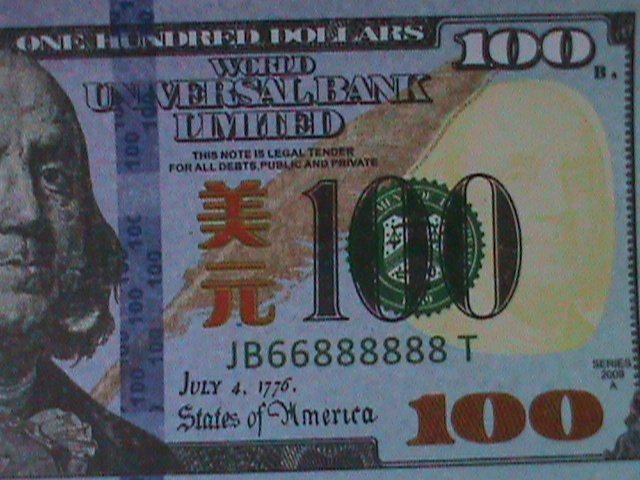 UNITED STATES- WORLD UNIVERSAL BANK LIMITED $100-UN-CIRCULATED-HELL NOTE-VF