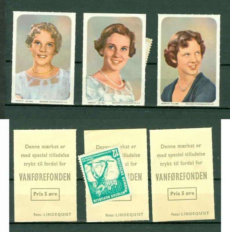Denmark. 3 Poster Stamp 1950es. Danish Princesses.  Anne-Marie. Benedicte. Margr