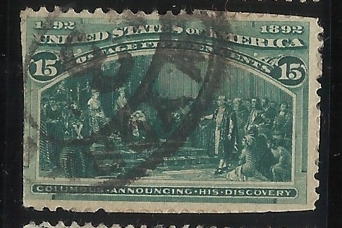 238 15c Used F/VF Centering Paper adhesions, Perfs badly clipped