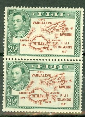 Fiji 134b MNH variety in pair with normal extra island Gibbons 256a CV $120