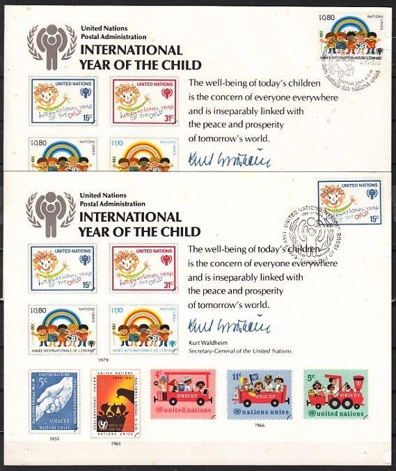 United Nations, 1979 Agency issue. Year of Child, Stamp Show Cards. 2 Cancels.