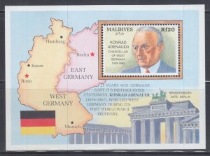 MALDIVE ISLANDS Sc # 1820 MNH SHEET KONRAD ADENAUER, CHANCELLOR of WEST GERMANY