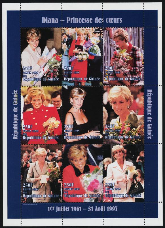 Guinea MI1741-9 m/s MNH Princess Diana, Flowers