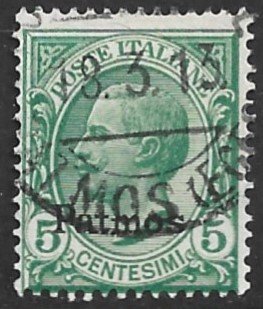 ITALY AEGEAN ISLANDS PATMO GREECE 1912-22 5c V Emmanuel III Sc 2 VFU