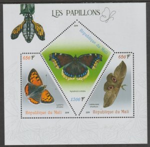 BUTTERFLIES  perf sheet containing three shaped values mnh