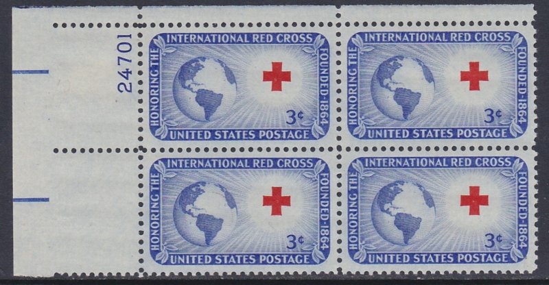 1016 Red Cross Plate Block MNH