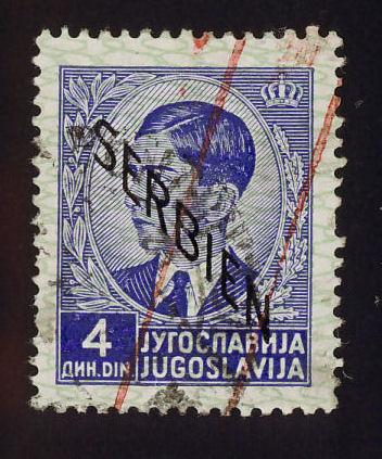 Serbia Sc# 2N7  4d King Petar, descending overprint used