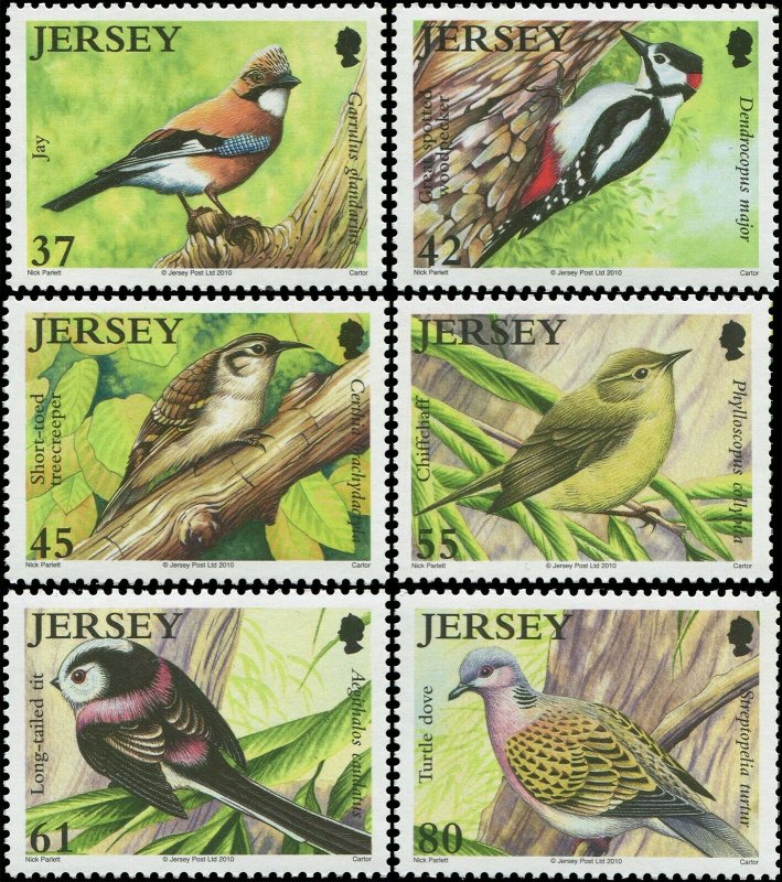 Great Britain Jersey 2010 Sc 1429-1434 Birds Jay Woodpecker Treecreeper CV $9.90