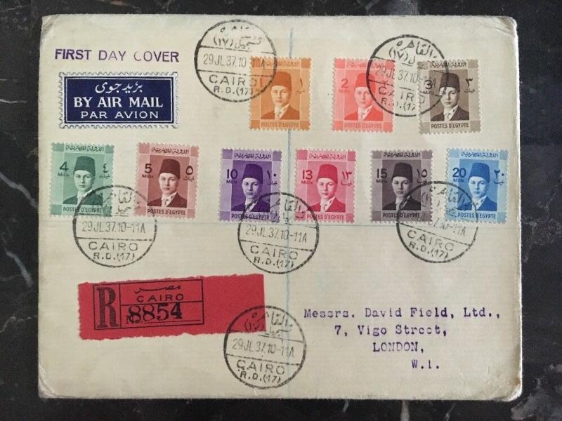 1937 Cairo Egypt First Day Cover FDC To London England Complete Set