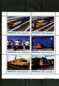 Angola 2000 TRAINS & LOCOMOTIVES Sheet (6) Perforated Mint (NH)