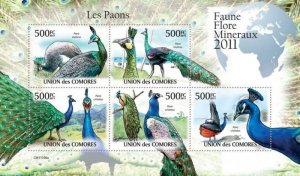 Comoro Islands 2011 BIRDS PEACOCK Sheet Perforated Mint (NH)