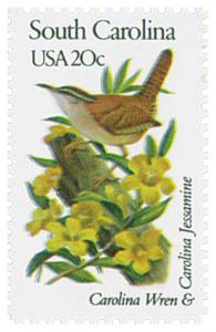 1982 20c State Birds & Flowers, S. Carolina, Wren & Jessamine Scott 1992 Mint NH