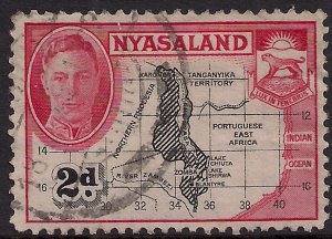 Nyasaland 1945 KGV1 2d Red & Black used SG 147 ( H1262 )