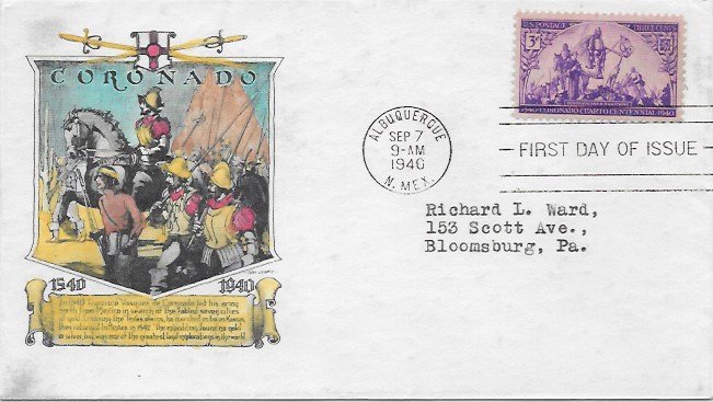 898 FDC, Hand Colored Cache, Coronado Cuarto Centennial, Free Insured Shipping;