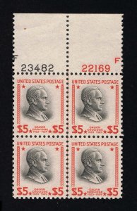 EXCELLENT GENUINE SCOTT #834 VF-XF MINT OG NH 1938 PREXY $5 PLATE BLOCK OF 4