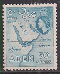 Aden 1953 - 63 QE2 50cts Dull Blue Map MM SG 58 ( E1498 )