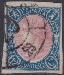 Spain 1865 Sc 69 used 63 (San Roque) cartwheel (rueda) cancel