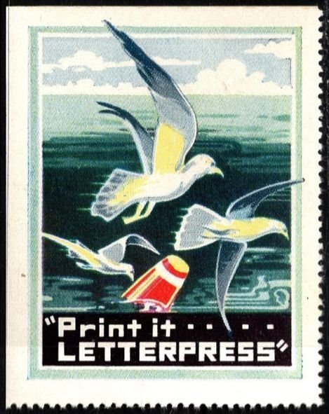 1940's US Poster Stamp Print it Letterpress (Seagull Motif)