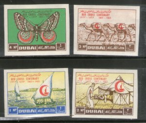 Dubai - UAE 1963 Red Cross Cent. Health Ship Butterfly Camel Sc 18-21 4v Imperf