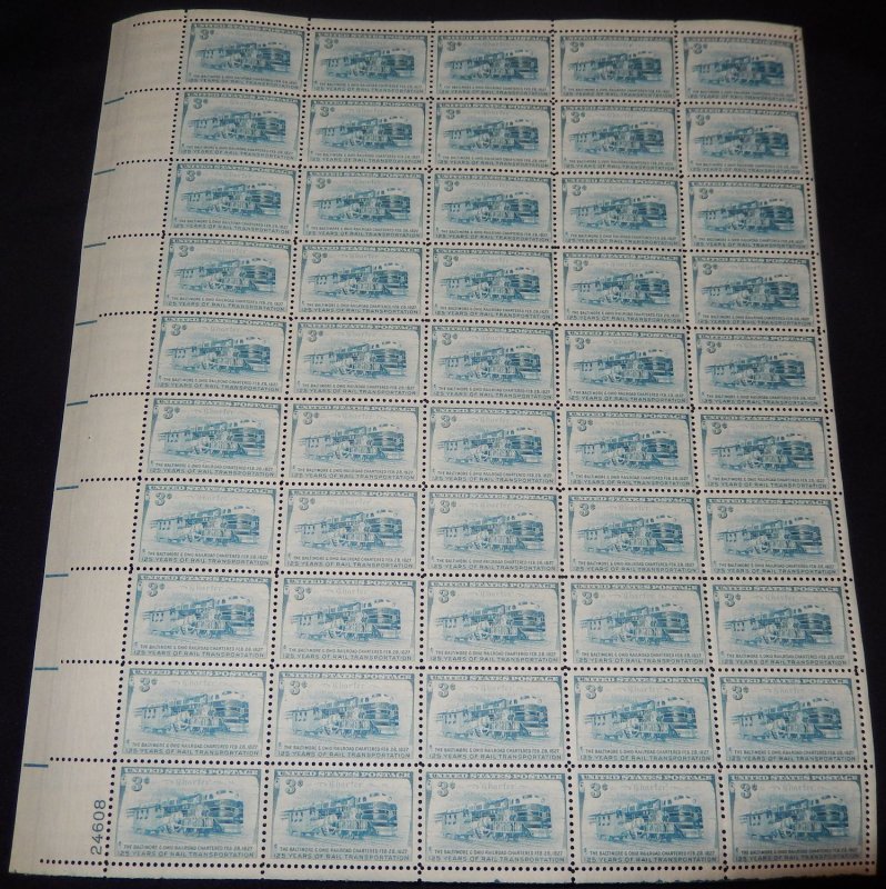 MALACK 1006 3c B&O Railroad, Full Sheet, F/VF OG NH ..MORE.. sheet1006