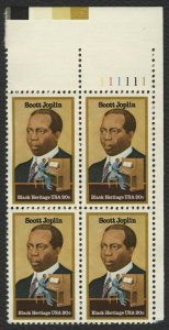 1983 Scott Joplin Black Heritage Plate Block of 4 20c Stamps, Sc# 2044, MNH, OG