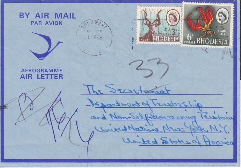 Rhodesia 1960's Air letter Collection.(15)  Requests for U.N  NGO Scholarships