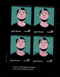 USA # 3652 ANDY WARHOL MNH PLATE BLOCK STAMPS 37 CENTS