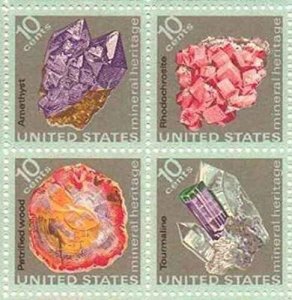 1974 Mineral Heritage Block of 4 10c Postage Stamps, Sc#1538-1541, MNH, OG