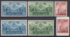 1945 San Marino - No. 278A- 278C + 278D-278F - Government Palace - 6 values (3 L