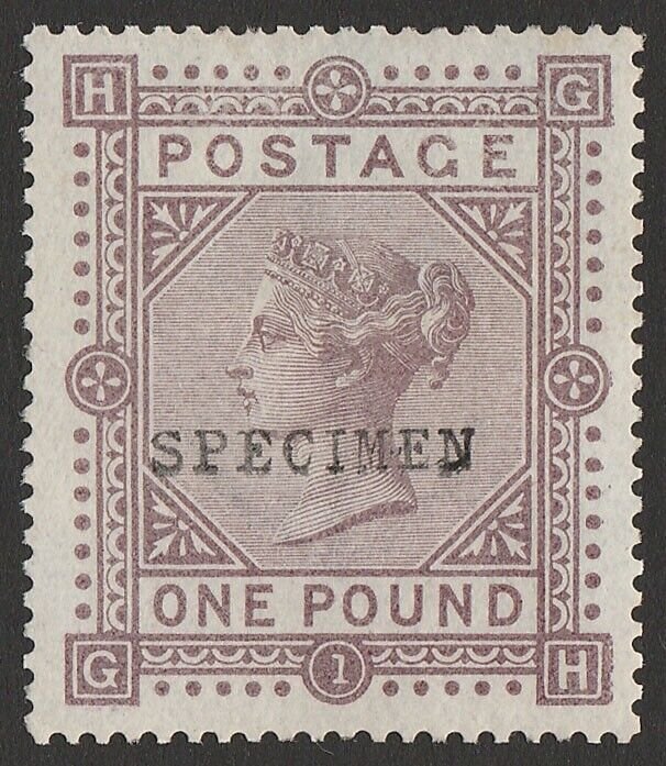 GREAT BRITAIN 1867 QV £1 SPECIMEN, wmk Anchor, blued paper. normal cat £160,000.