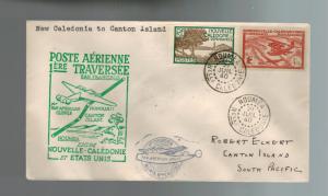 1940 New Caledonia First Flight Cover to Canton Island FFC