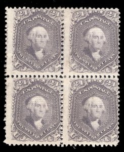MOMEN: US STAMPS #99 F GRILL INTACT BLOCK OF 4 MINT OG H $45,000 LOT #73383-1