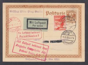 Austria Sc C16 on 1927 Air Mail Postal Card WIEN-BERLIN. Beethoven on reverse.