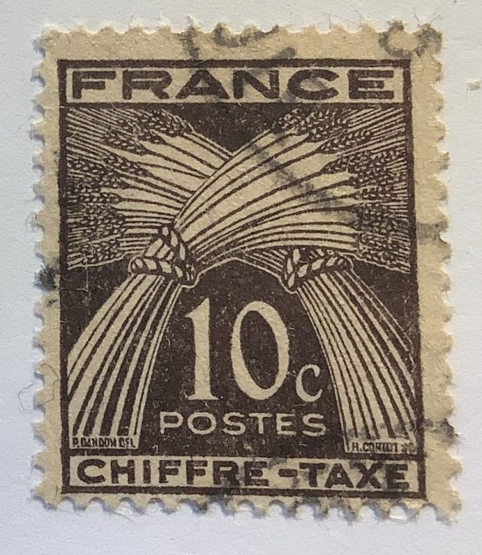 France 1943/1946 Scott J69 used - 10c, Sheaves of Wheat