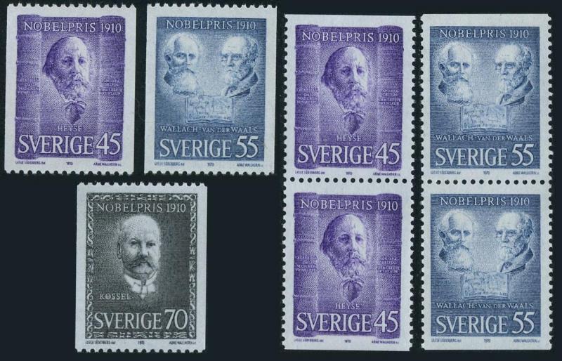 Sweden 878-880,881-882 pairs,MNH.Mi 697-699 C,D. Nobel Prize.Winners 1910.1970.