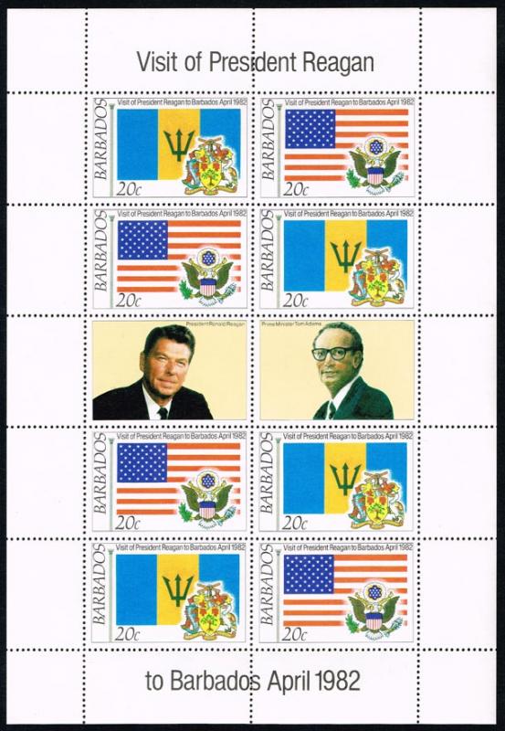 Barbados #582a Visit of Pres. Reagan Sheet of 8; MNH (4.40)