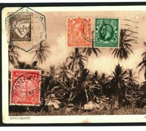 GB JERSEY PORTUGAL AUSTRALIA Combination Franking Quelimane Postcard 1935 J204a