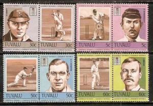 Tuvalu 1985 Famous Cricket Players Se-tenant 8v MNH # 2525