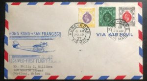 1937 Hong Kong First Flight Airmail Cover FFC To San Francisco Ca USA FAM 14