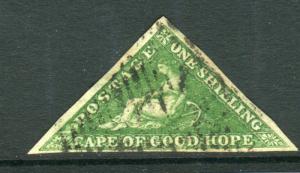 CAPE OF GOOD HOPE-1855-63 1/- Bright Yellow Green fine used 3 margin Sg 8