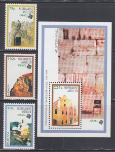 NETHERLANDS ANTILLES # 825-8 CPL SET & S/S  ISSUED for ISRAEL's 50th INDEPENDENC