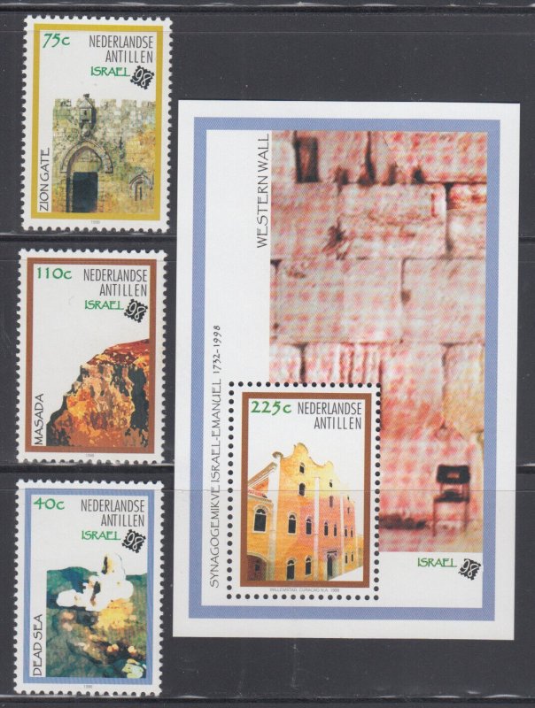 NETHERLANDS ANTILLES # 825-8 CPL SET & S/S  ISSUED for ISRAEL's 50th INDEPENDENC