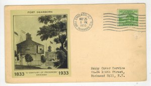 1933 CHICAGO WORLD'S FAIR 728-35A UNKNOWN CACHET POSTCARD FORT DEARBORN CANCEL