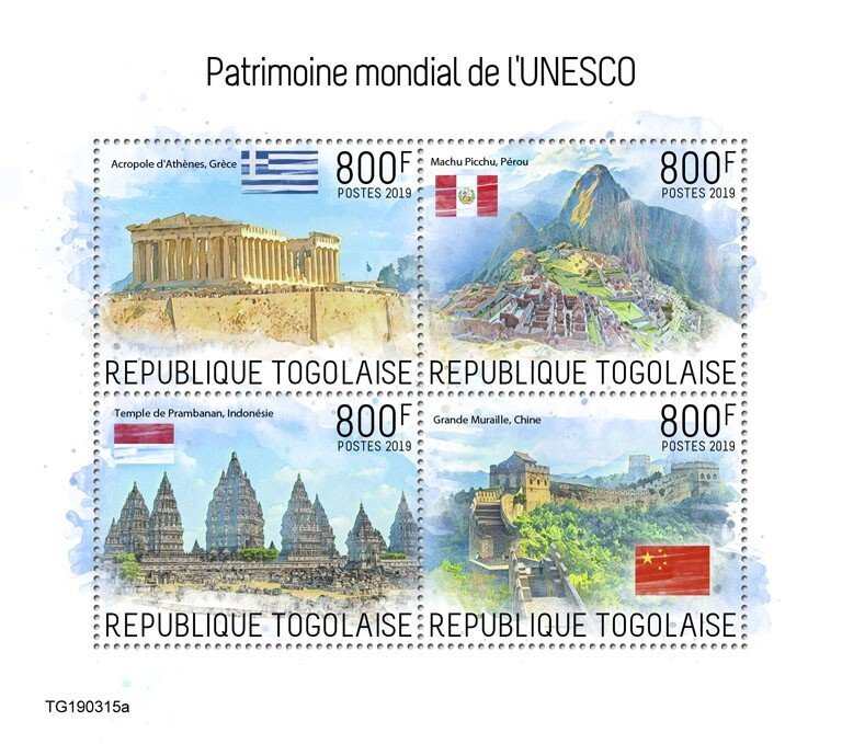 TOGO - 2019 - UNESCO World Heritage - Perf 4v Sheet - Mint Never Hinged