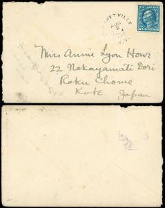 1921 PUTNEYVILLE NY Cds on Cover to ANNIE LYONS HOWE, KOBE JAPAN! SC #504