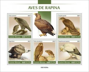 Guinea-Bissau 2021 MNH Birds of Prey on Stamps Vultures Falcons Goshawk 5v M/S