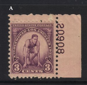 1932 Olympic Games 3c Sc 718 plate number single MNH Hebert CV $6.65 (A