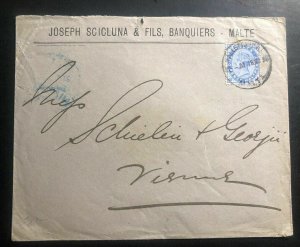 1898 Valletta Malta Commercial Bank Cover To Vienna Austria